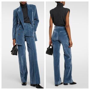 Frame The Slim Stacked Velvet Straight-leg Pants Denim Blue